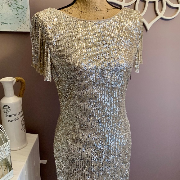 Gorgeous Frank Lyman Sequin dress with fringe Sz M - Picture 11 of 16